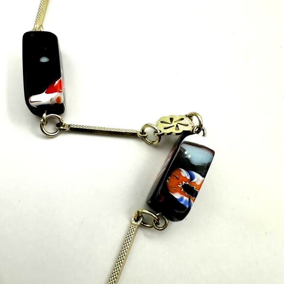 Murano Glass Vintage retro Long Necklace Vintage Bar Link Thick Glass Colorful - Picture 9 of 11